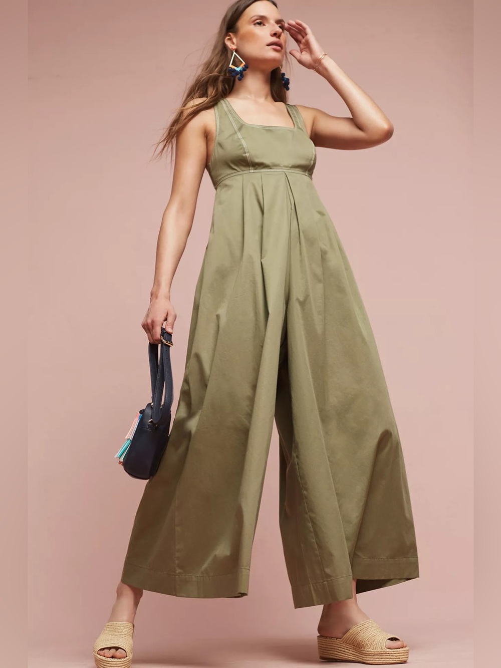 Anthropologie HD in Paris Amity Wide Leg Jumpsuit Olive Green Sz 6